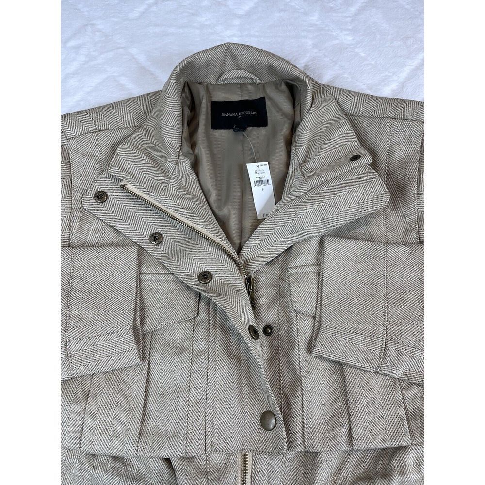 *NWT* Banana Republic Utility Jacket Women's (S) Tan Herringbone Pockets Cinch